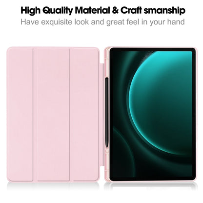For Samsung Galaxy Tab S9 FE+ / S10+ 3-Fold Pure Color TPU Smart Leather Tablet Case with Pen Slot(Pink) by bashfashion