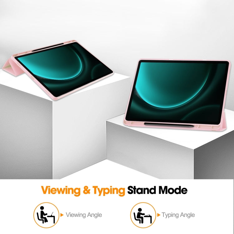 For Samsung Galaxy Tab S9 FE+ / S10+ 3-Fold Pure Color TPU Smart Leather Tablet Case with Pen Slot(Pink) by bashfashion