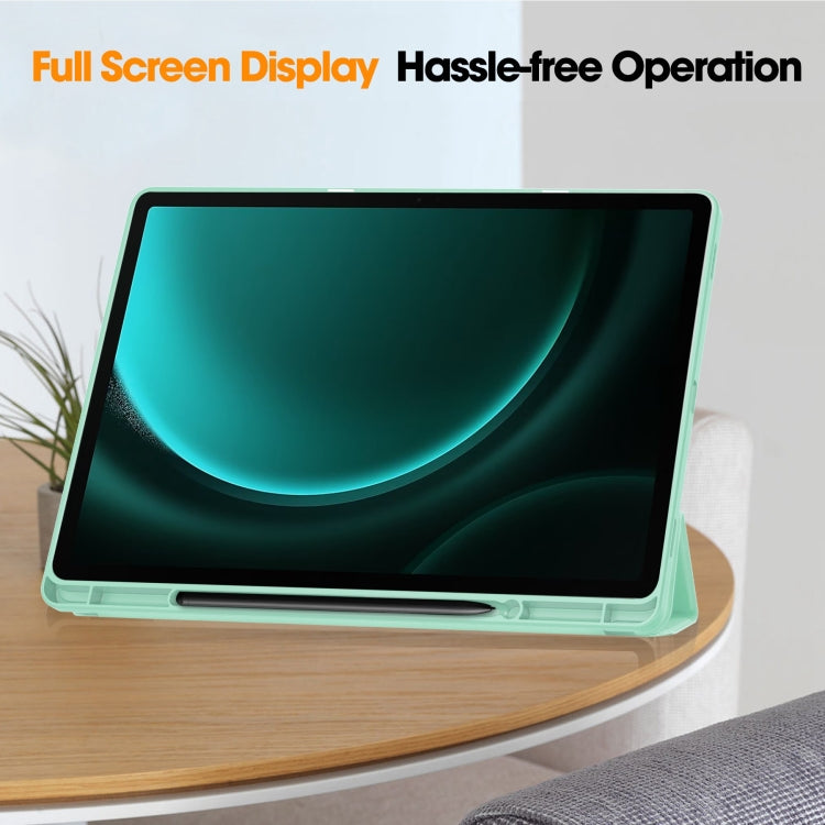 For Samsung Galaxy Tab S9 FE+ / S10+ 3-Fold Pure Color TPU Smart Leather Tablet Case with Pen Slot(Mint Green) by bashfashion