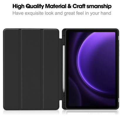 For Samsung Galaxy Tab S9 FE / S10 FE 3-Fold Pure Color TPU Smart Leather Tablet Case with Pen Slot(Black) by bashfashion