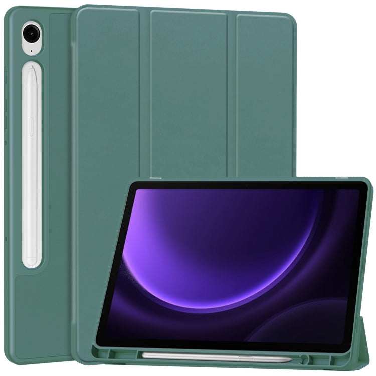 For Samsung Galaxy Tab S9 FE / S10 FE 3-Fold Pure Color TPU Smart Leather Tablet Case with Pen Slot(Dark Green) by bashfashion