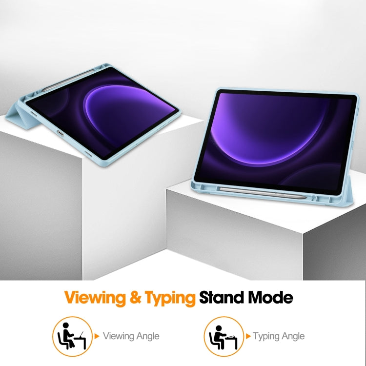 For Samsung Galaxy Tab S9 FE / S10 FE 3-Fold Pure Color TPU Smart Leather Tablet Case with Pen Slot(Light Blue) by bashfashion