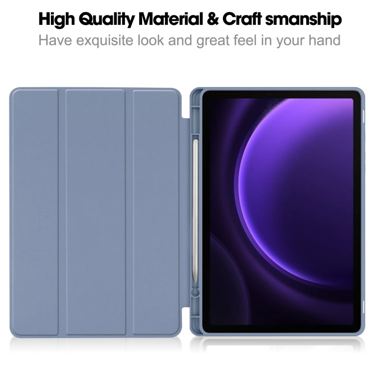 For Samsung Galaxy Tab S9 FE / S10 FE 3-Fold Pure Color TPU Smart Leather Tablet Case with Pen Slot(Lavender) by bashfashion