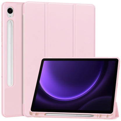 For Samsung Galaxy Tab S9 FE / S10 FE 3-Fold Pure Color TPU Smart Leather Tablet Case with Pen Slot(Pink) by bashfashion