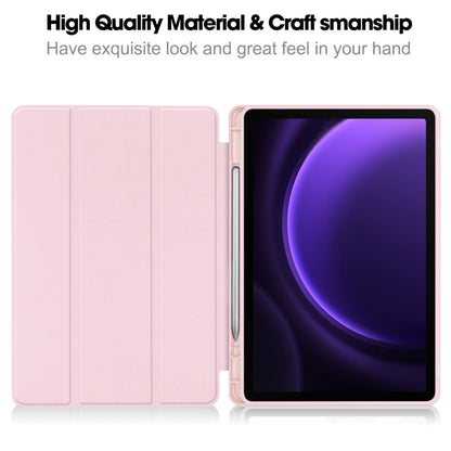 For Samsung Galaxy Tab S9 FE / S10 FE 3-Fold Pure Color TPU Smart Leather Tablet Case with Pen Slot(Pink) by bashfashion