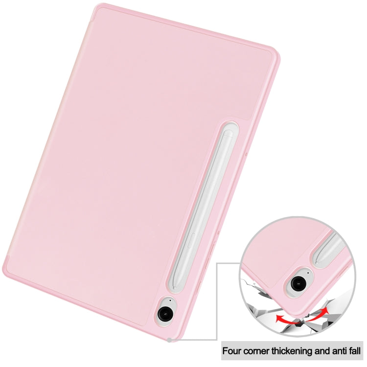 For Samsung Galaxy Tab S9 FE / S10 FE 3-Fold Pure Color TPU Smart Leather Tablet Case with Pen Slot(Pink) by bashfashion