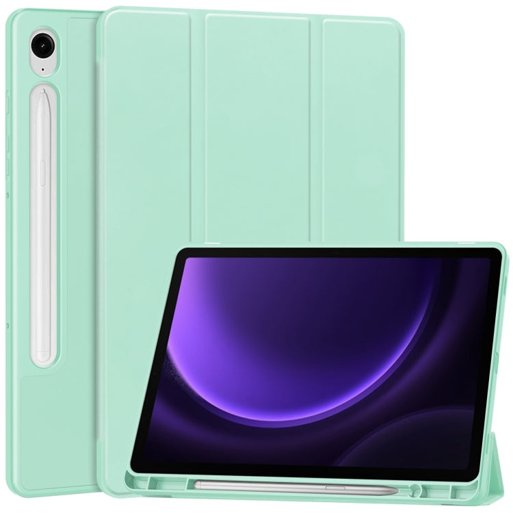 For Samsung Galaxy Tab S9 FE / S10 FE 3-Fold Pure Color TPU Smart Leather Tablet Case with Pen Slot(Mint Green) by bashfashion