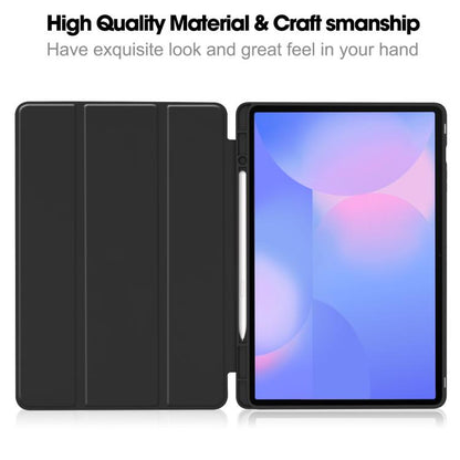 For Samsung Galaxy Tab S10 FE+ 3-Fold Pure Color TPU Smart Leather Tablet Case with Pen Slot(Black) by bashfashion
