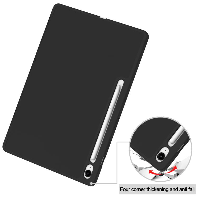 For Samsung Galaxy Tab S10 FE+ 3-Fold Pure Color TPU Smart Leather Tablet Case with Pen Slot(Black) by bashfashion