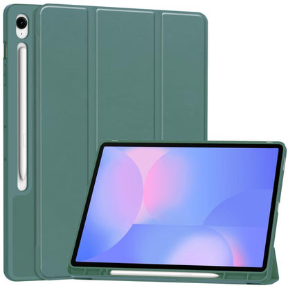 For Samsung Galaxy Tab S10 FE+ 3-Fold Pure Color TPU Smart Leather Tablet Case with Pen Slot(Dark Green) by bashfashion