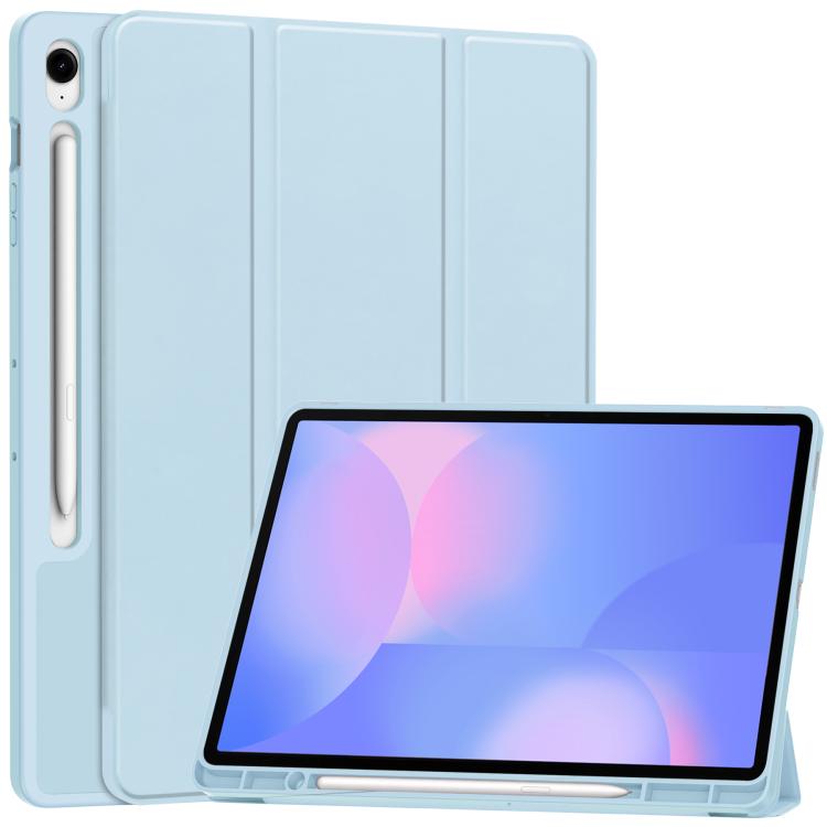 For Samsung Galaxy Tab S10 FE+ 3-Fold Pure Color TPU Smart Leather Tablet Case with Pen Slot(Light Blue) by bashfashion