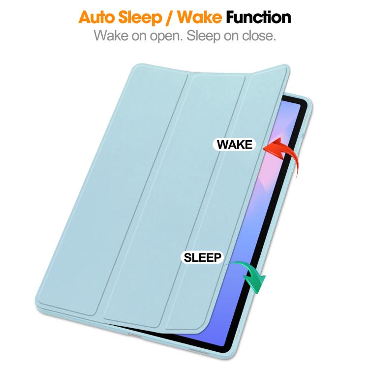 For Samsung Galaxy Tab S10 FE+ 3-Fold Pure Color TPU Smart Leather Tablet Case with Pen Slot(Light Blue) by bashfashion