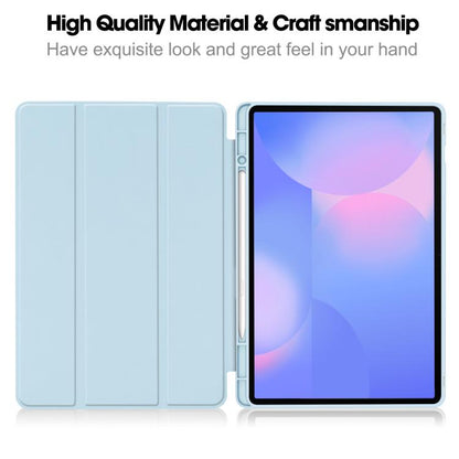 For Samsung Galaxy Tab S10 FE+ 3-Fold Pure Color TPU Smart Leather Tablet Case with Pen Slot(Light Blue) by bashfashion