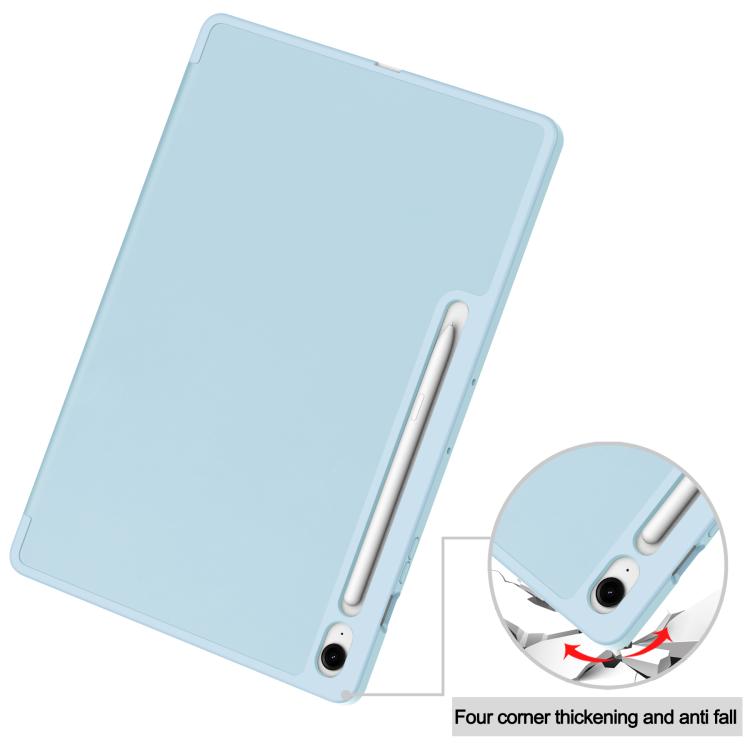 For Samsung Galaxy Tab S10 FE+ 3-Fold Pure Color TPU Smart Leather Tablet Case with Pen Slot(Light Blue) by bashfashion