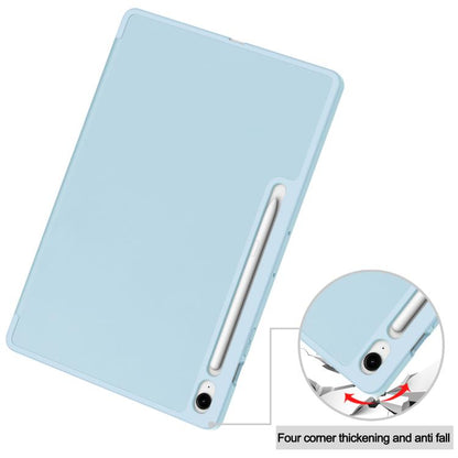 For Samsung Galaxy Tab S10 FE+ 3-Fold Pure Color TPU Smart Leather Tablet Case with Pen Slot(Light Blue) by bashfashion