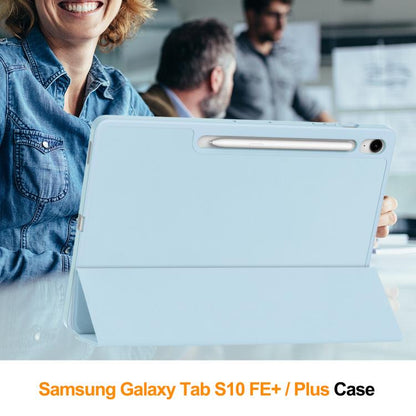 For Samsung Galaxy Tab S10 FE+ 3-Fold Pure Color TPU Smart Leather Tablet Case with Pen Slot(Light Blue) by bashfashion