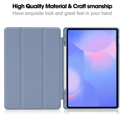 For Samsung Galaxy Tab S10 FE+ 3-Fold Pure Color TPU Smart Leather Tablet Case with Pen Slot(Lavender) by bashfashion