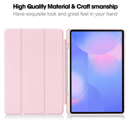 For Samsung Galaxy Tab S10 FE+ 3-Fold Pure Color TPU Smart Leather Tablet Case with Pen Slot(Pink) by bashfashion