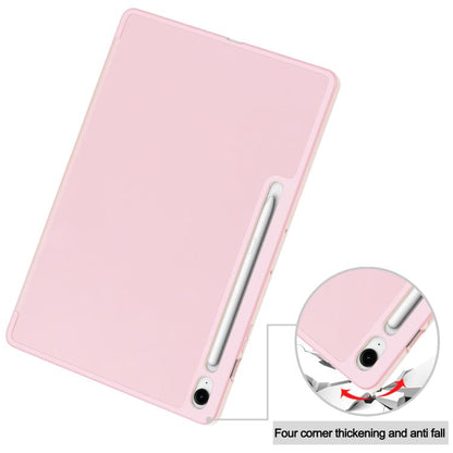 For Samsung Galaxy Tab S10 FE+ 3-Fold Pure Color TPU Smart Leather Tablet Case with Pen Slot(Pink) by bashfashion