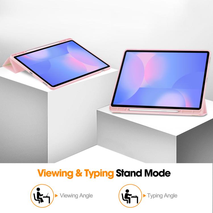 For Samsung Galaxy Tab S10 FE+ 3-Fold Pure Color TPU Smart Leather Tablet Case with Pen Slot(Pink) by bashfashion