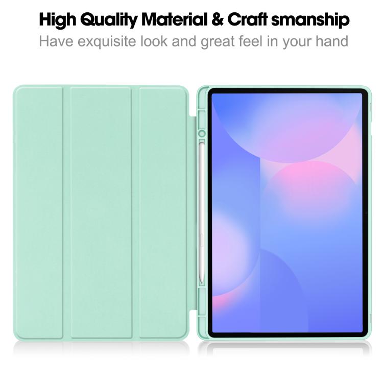 For Samsung Galaxy Tab S10 FE+ 3-Fold Pure Color TPU Smart Leather Tablet Case with Pen Slot(Mint Green) by bashfashion