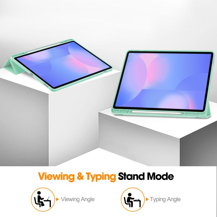 For Samsung Galaxy Tab S10 FE+ 3-Fold Pure Color TPU Smart Leather Tablet Case with Pen Slot(Mint Green) by bashfashion