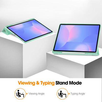 For Samsung Galaxy Tab S10 FE+ 3-Fold Pure Color TPU Smart Leather Tablet Case with Pen Slot(Mint Green) by bashfashion