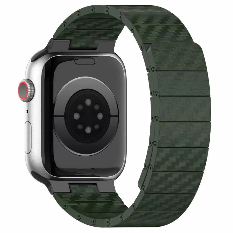 For Apple Watch SE 2022 44mm Carbon Fiber Magnetic Loop Watch Band(Official Green) by bashfashion