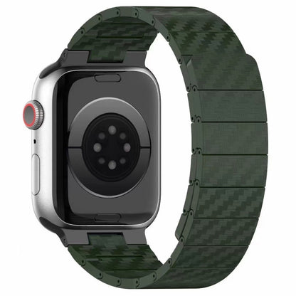 For Apple Watch Series 9 41mm Carbon Fiber Magnetic Loop Watch Band(Official Green) by bashfashion