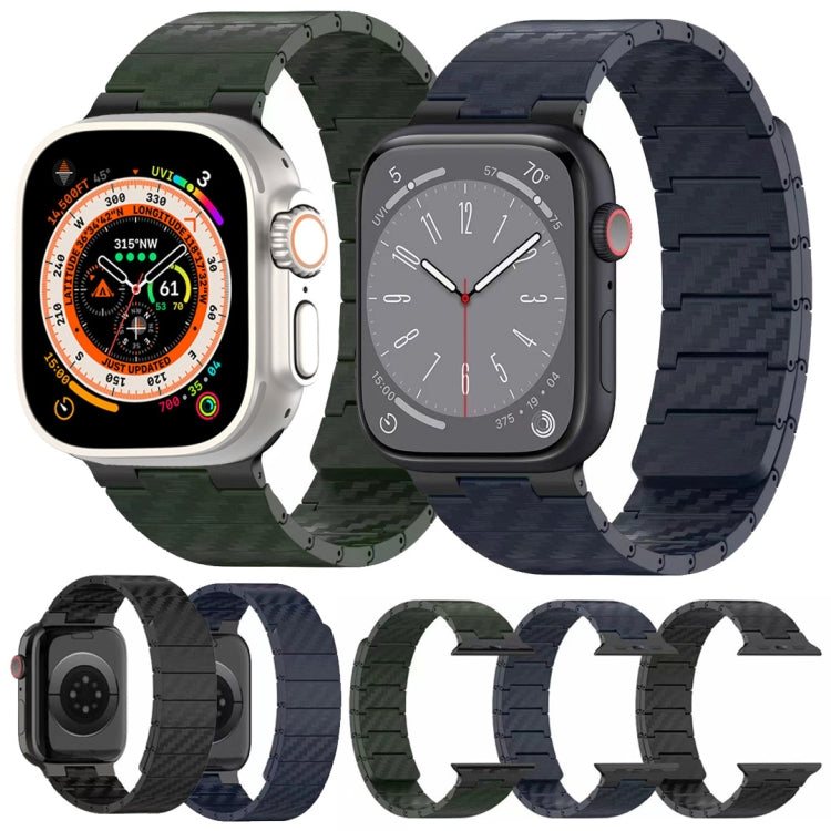 For Apple Watch SE 2022 44mm Carbon Fiber Magnetic Loop Watch Band(Official Green) by bashfashion