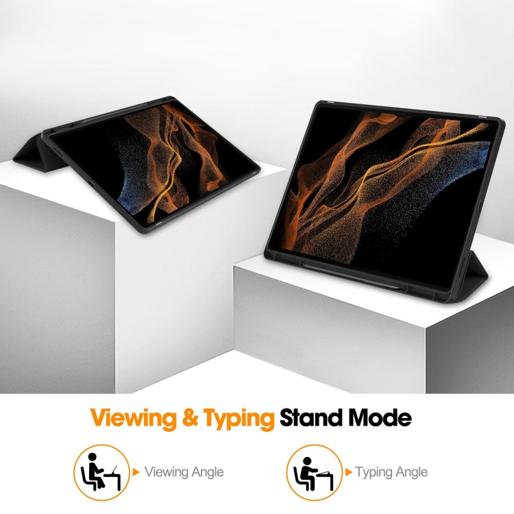 For Samsung Galaxy Tab S10 Ultra / S9 Ultra 3-Fold Pure Color TPU Smart Leather Tablet Case with Pen Slot(Black) by bashfashion