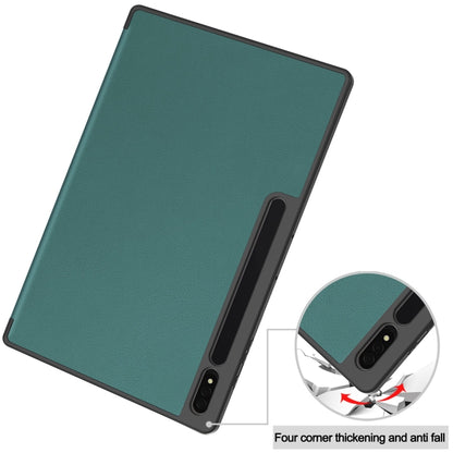 For Samsung Galaxy Tab S10 Ultra / S9 Ultra 3-Fold Pure Color TPU Smart Leather Tablet Case with Pen Slot(Dark Green) by bashfashion