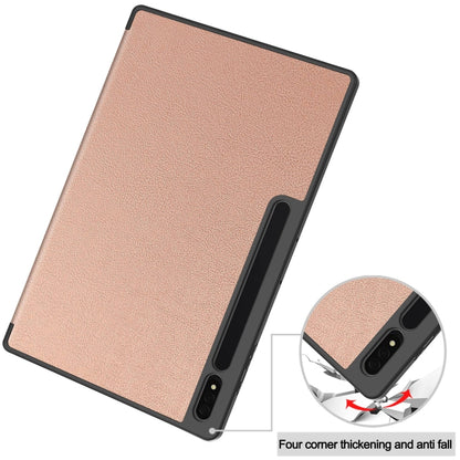 For Samsung Galaxy Tab S10 Ultra / S9 Ultra 3-Fold Pure Color TPU Smart Leather Tablet Case with Pen Slot(Rose Gold) by bashfashion