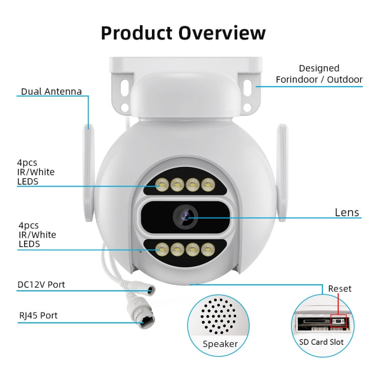 A8-C2 2MP Smart WiFi Surveillance IP Camera, Dual-light Full Color Night Vision / Two Way Audio / TF Card, Power Plug:US Plug(White) by bashfashion