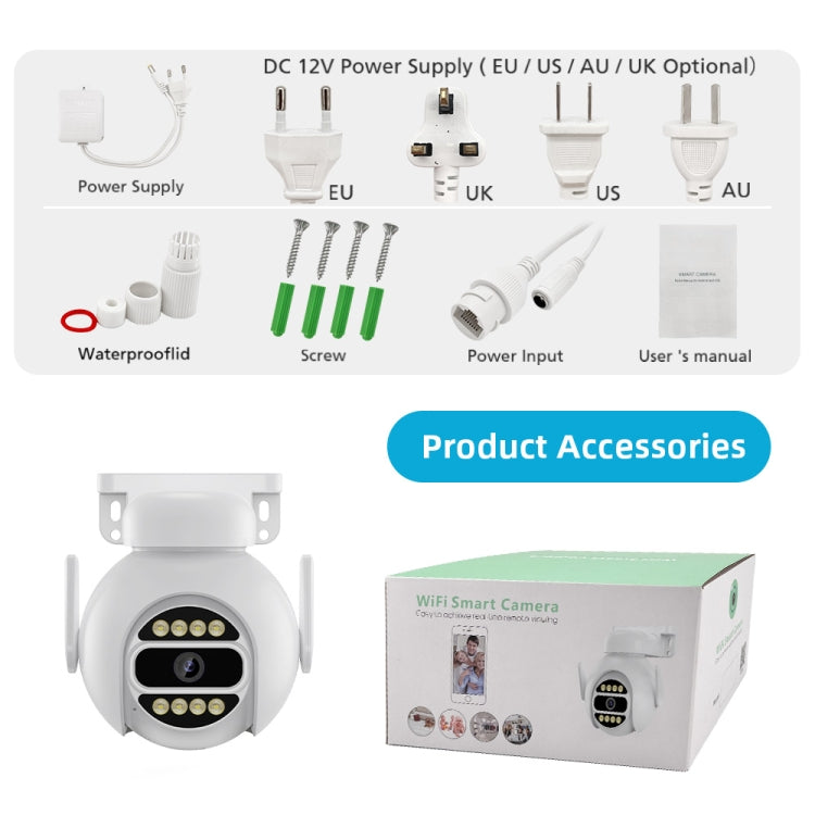A8-C2 2MP Smart WiFi Surveillance IP Camera, Dual-light Full Color Night Vision / Two Way Audio / TF Card, Power Plug:AU Plug(White) by bashfashion