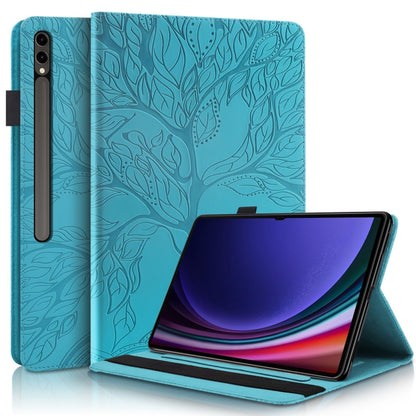 For Samsung Galaxy Tab S9 Ultra Life Tree Series Horizontal Flip Leather Tablet Case(Lake Blue) by bashfashion