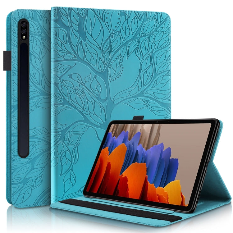 For Samsung Galaxy Tab S9 / S9 FE Life Tree Series Horizontal Flip Leather Tablet Case(Lake Blue) by bashfashion