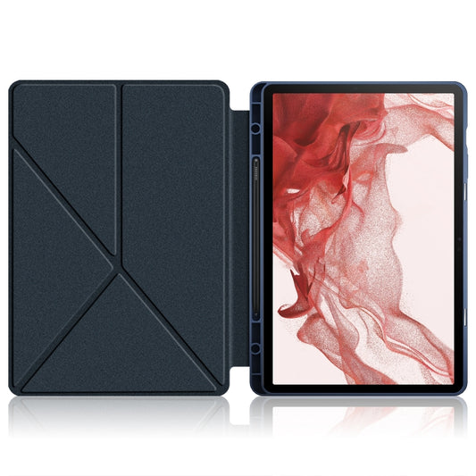 For Samsung Galaxy Tab S9 Cloth Texture Multi-folding Horizontal Flip Leather Tablet Case(Dark Blue) by bashfashion
