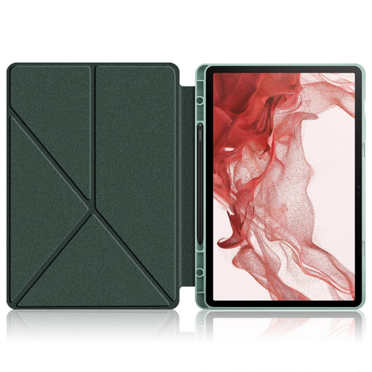 For Samsung Galaxy Tab S9 Cloth Texture Multi-folding Horizontal Flip Leather Tablet Case(Dark Green) by bashfashion