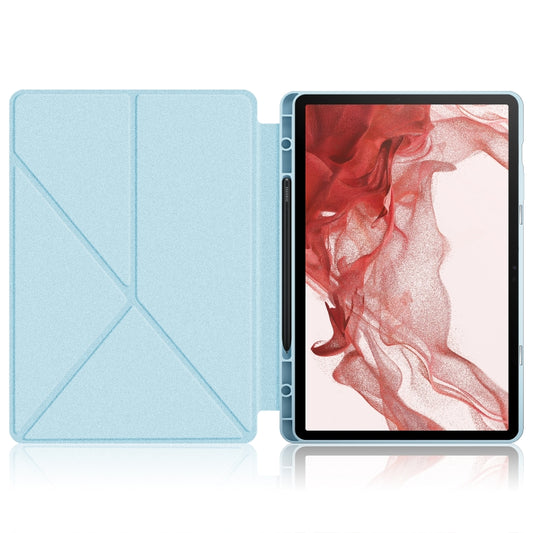 For Samsung Galaxy Tab S9 Cloth Texture Multi-folding Horizontal Flip Leather Tablet Case(Sky Blue) by bashfashion