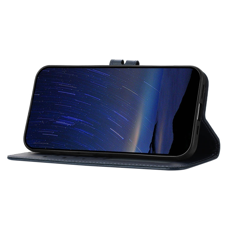 For iPhone 16e Embossed Happy Cat Pattern Flip Leather Phone Case(Blue) by bashfashion