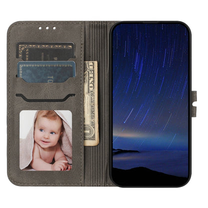 For iPhone 16e Embossed Happy Cat Pattern Flip Leather Phone Case(Grey) by bashfashion