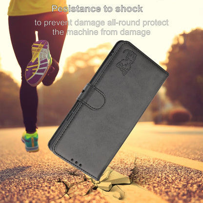 For iPhone 16e Embossed Happy Cat Pattern Flip Leather Phone Case(Black) by bashfashion