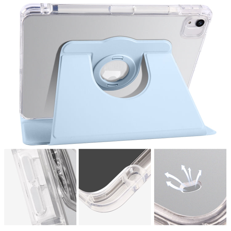 For iPad Air 11 2025 / 2024 Clear Acrylic 360 Rotation Detachable Leather Tablet Case(Ice Blue) by bashfashion