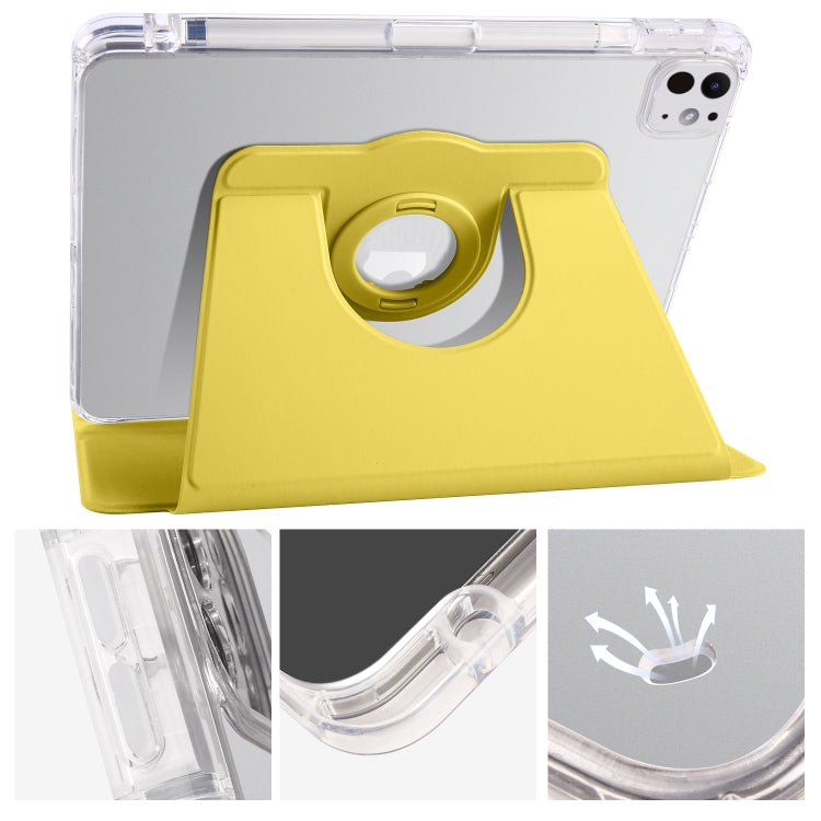 For iPad Pro 11 2025 / 2024 Clear Acrylic 360 Rotation Detachable Leather Tablet Case(Yellow) by bashfashion