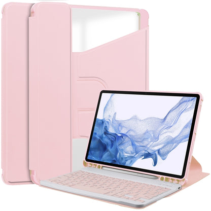 For Samsung Galaxy Tab S9 360 Rotation Transparent Smart Leather Case with Keyboard(Pink) by bashfashion