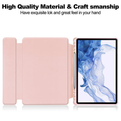 For Samsung Galaxy Tab S9 360 Rotation Transparent Smart Leather Case with Keyboard(Pink) by bashfashion