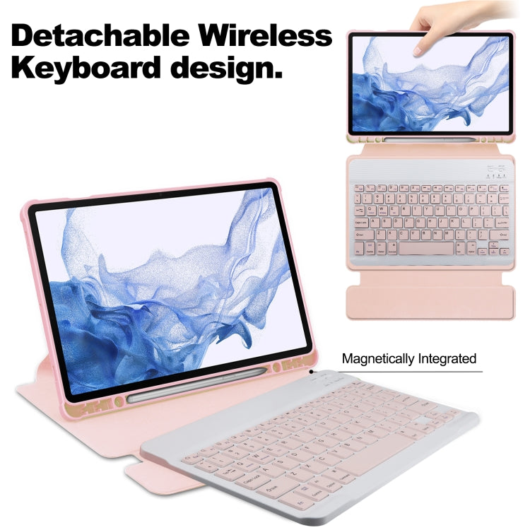 For Samsung Galaxy Tab S9 360 Rotation Transparent Smart Leather Case with Keyboard(Pink) by bashfashion