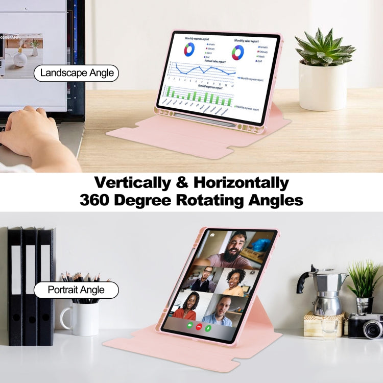 For Samsung Galaxy Tab S9 360 Rotation Transparent Smart Leather Case with Keyboard(Pink) by bashfashion