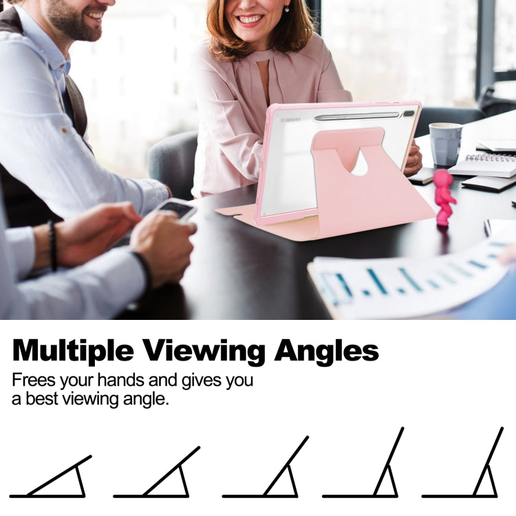 For Samsung Galaxy Tab S9 360 Rotation Transparent Smart Leather Case with Keyboard(Pink) by bashfashion